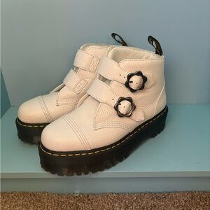 Dr Martens white Devon Flower buckle boots